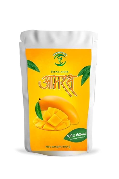 Devgad Alphonso Mango Pulp Aamras 500 Gm Pouch, Fresh